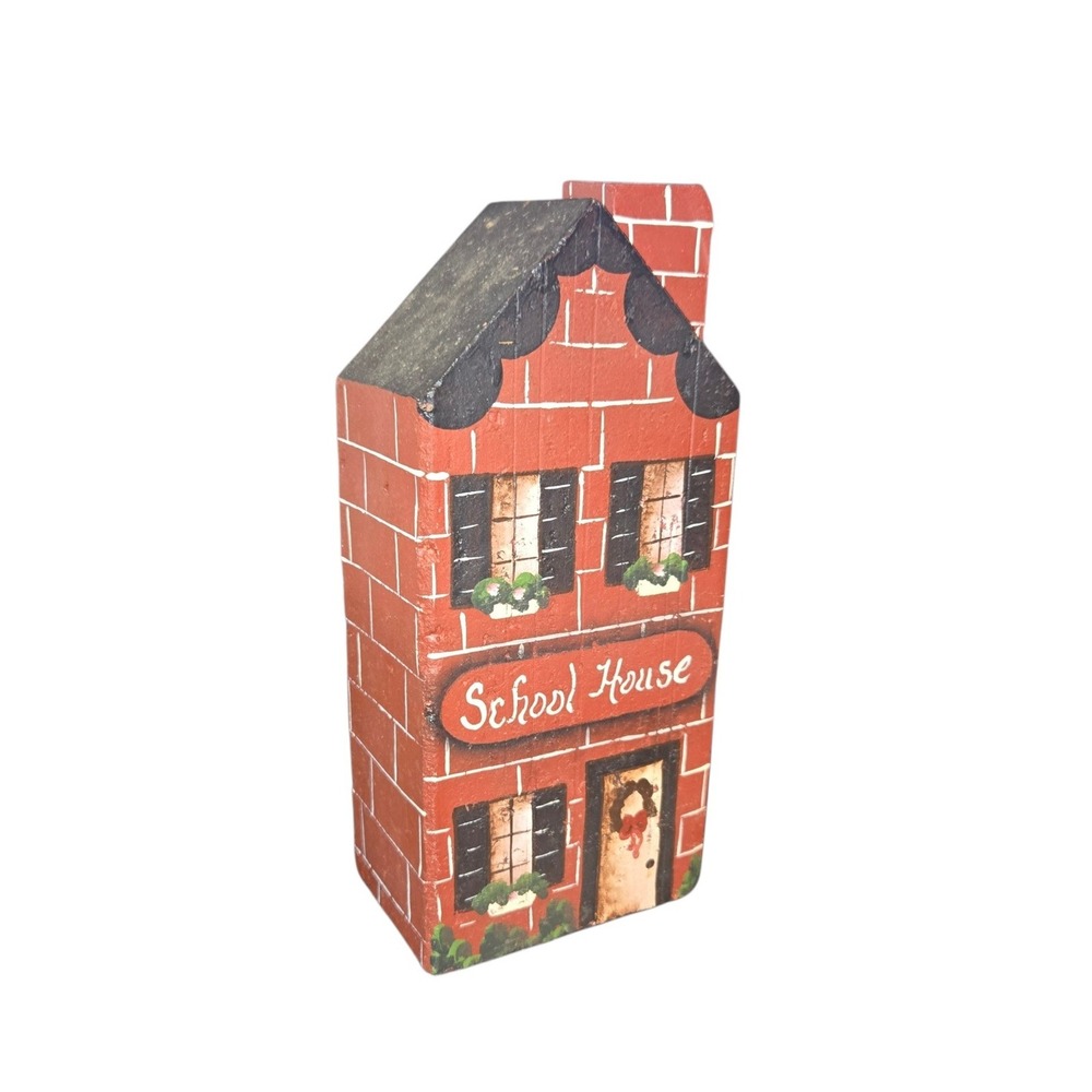Vintage Handcrafted Red Brick School House Door Stop Hand Painted‎ 1991 Folk Art